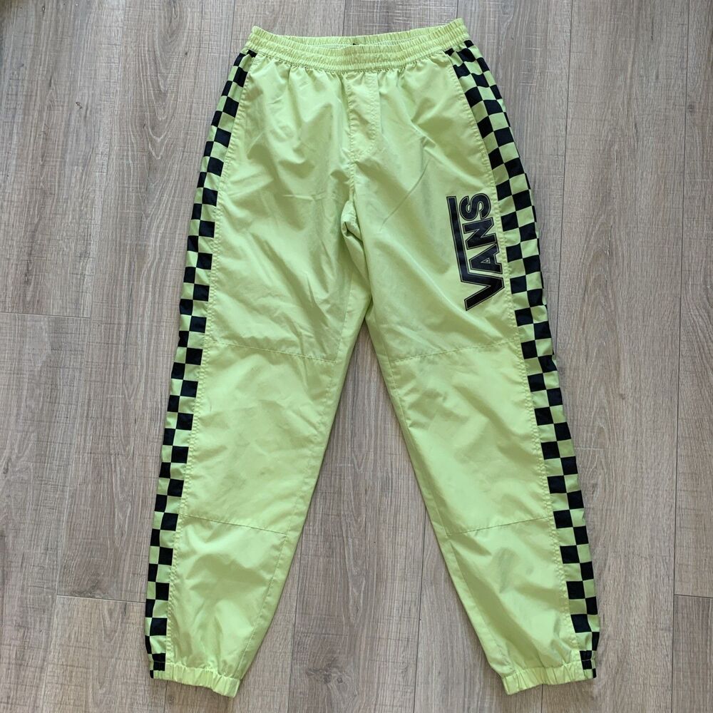 Vans Skate Active Pants Joggers Checkered Neon Green Black Men's Large L